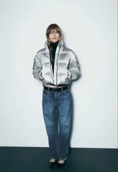 ZARA シルバーダウンジャケット ZARAウインドプロテクション