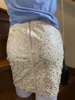 H&Mベージュ スパンコール ミニスカート