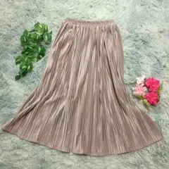 【MURUA】プリーツロングスカート (F) ピンク系 ウェストゴム ミモレ丈