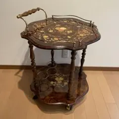 希少】 全面木彫り アンティーク キッチンワゴン ティーカート ガラス