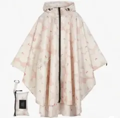 レインポンチョ　花柄　くすみピンク　収納ポーチ付き
