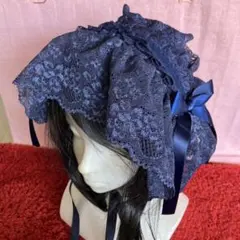 【ネイビー】ハーフボンネット風ヘッドドレス【手作り】