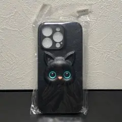 立体猫ちゃんアイフォンケース・iPhone14Pro・ブルーアイ,ブラック,黒色