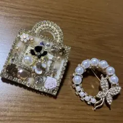 バッグ型ブローチとバタフライ型ブローチセット お値下げ