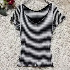 美品 INED イネド Vネック レース付 半袖 リブ カットソー 15のサムネイル
