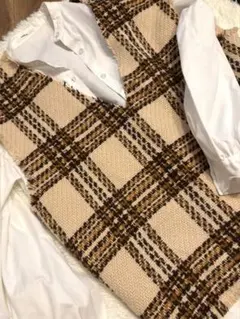 MURUA チェック柄ニットベスト×長袖シャツ