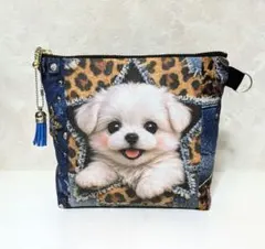❣️マルチーズ　マチ付きポーチ　ファスナーポーチ　✨️おまけチャーム付き✨️
