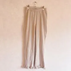 フリンジ付きベージュパンツ　森ガール風