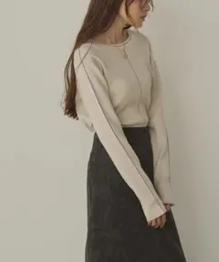 アイボリー 長袖セーター リブ きれいめ カジュアル レディースファッション