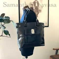 サマンサタバサ レザー トートバッグ 黒 肩掛け ビジネス A4収納可 男女兼用