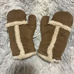 ベビーキッズ ムートン風 ミトン 手袋 ブラウン　1歳2歳