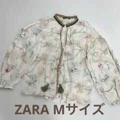 ZARA フラワー刺繍タッセル付きブラウス M ザラ