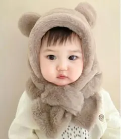 ふわふわ くま 耳付き フード ファー マフラー