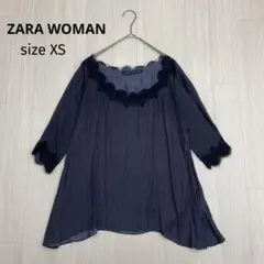◆ ZARA WOMAN ザラウーマン　レース　フレア　七分袖　シャツ　ブラウス