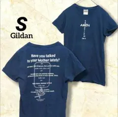 ギルダン製 キリスト教メッセージTシャツ【S】ネイビー　聖書 ヨハネ　レディース