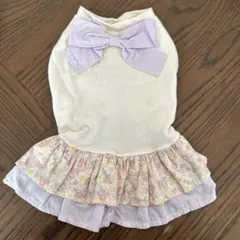 ハンドメイド犬服 クリーム色ラベンダー フリル付き