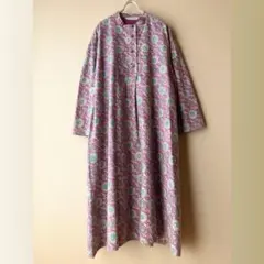 インド綿 起毛素材のブロックプリントワンピース パープル エスニック アジアン