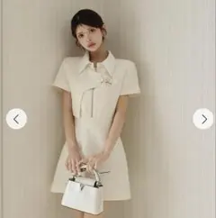 【Randy】新品　アシンメトリーツイードハーフスリーブドレス