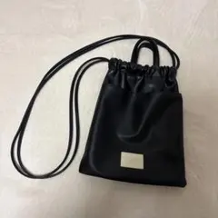 moment+ フェイクレザー巾着ショルダーバッグ ブラック