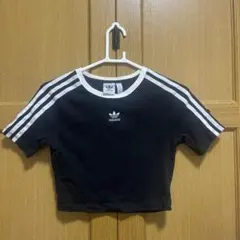 adidas クロップドTシャツ M ブラック 3本ライン