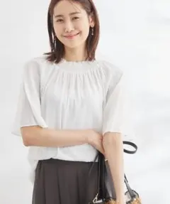 タグ付き♪ ROPE' PICNIC 洗える シャーリングフリルフレアスリーブ