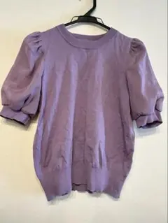 パープル バルーンスリーブ ニット 半袖