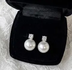 一粒パール ダイヤ ピアス イヤリングホワイト 上品 結婚式 冠婚葬祭 お呼ばれ