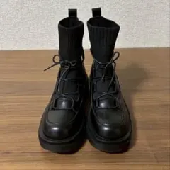 LOVE HUNTER レースアップ切り替えニットブーツ LL 24.5cm 黒