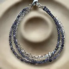 天然石アイオライトチェコガラスファルファーレ3連ブレスレット　約16cm