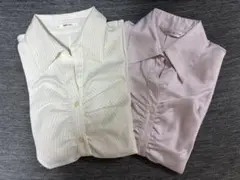 2点セット！⭐︎ピンクとアイボリーのシャツ 9号　Mサイズ　フロントギャザー