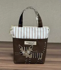 ポケット付き　保冷保温　ミニポーチ　ハンドメイド　猫