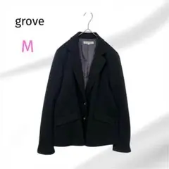 『grove』グローブ【M】ジャケット テーラード 花柄ボタン　黒　綿　M