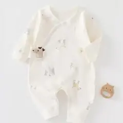 新品未使用　動物柄ロンパース クリーム色　ambermimi 60