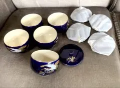 【昭和レトロ】茶器 湯呑み茶碗 茶道具 有田焼 瑠璃釉 金襴手 蓋 まとめ売り②