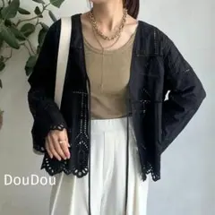 DouDou ドゥドゥ 刺繍レースカーディガン ブラック レースジャケットのサムネイル