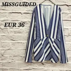 ミスガイデッド【EUR 36】 Vネックジャケット 切り替えストライプ 青×白