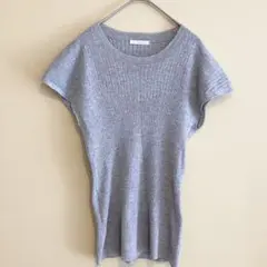 テチチ　グレー リブ編み 半袖ニットサイズフリー