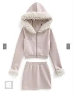 GRL ファー付きパーカー × ミニスカートス ウェットセットアップ pm413