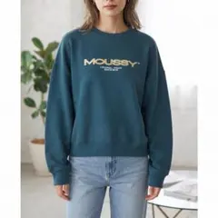 MOUSSY マウジー ロゴ刺繍 スウェット トレーナー ブルー F 美品