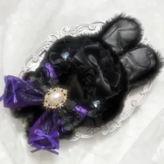 ぬい服　着ぐるみ　ちびぐるみ用　ブラック パープル うさぎ チェーンフック付き