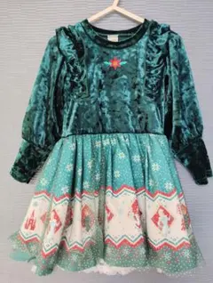 【美品】アナと雪の女王　クリスマスドレス ベロア グリーン 90cm　フローズン