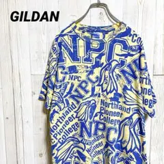 00s GILDAN カレッジ系デザイン 総柄 Tシャツ M