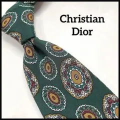 ☆映え☆クリスチャンディオール ネクタイ シルク 小紋柄 総柄 華やか グリーン