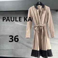 【美品】PAULE KA(ポールカ)シャツレースワンピース、腰リボン、Aラインのサムネイル