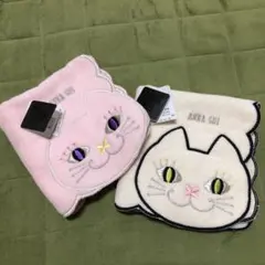 ANNA SUI タオルハンカチ 猫刺繍 2枚セット