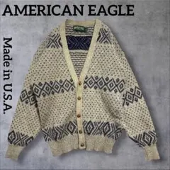 USA製 AMERICAN EAGLE 総柄ニットカーディガン