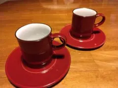 昭和レトロ赤い陶器のカップとソーサーセット