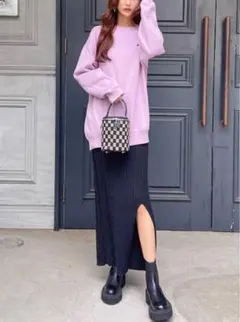 ケーブル編みスリットタイトニットスカート[an1195]