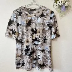 Tシャツカットソー　チュニック　半袖　花柄　総柄　エレガント　可愛い　L 夏