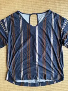 ストライプ Vネック 半袖Tシャツ Sサイズ　AZUL